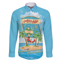 Aloha Hawaii Family Matching Off Shoulder Short Dress and Hawaiian Shirt Funny Macaw Parrot Tropical Vibe LT05 Dad's Shirt - Long Sleeve Blue - Polynesian Pride