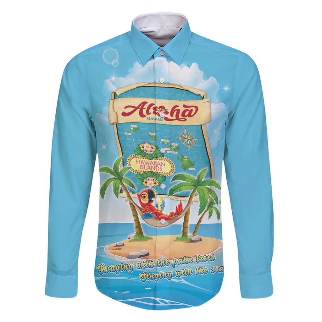 Aloha Hawaii Family Matching Tank Maxi Dress and Hawaiian Shirt Funny Macaw Parrot Tropical Vibe LT05 Dad's Shirt - Long Sleeve Blue - Polynesian Pride