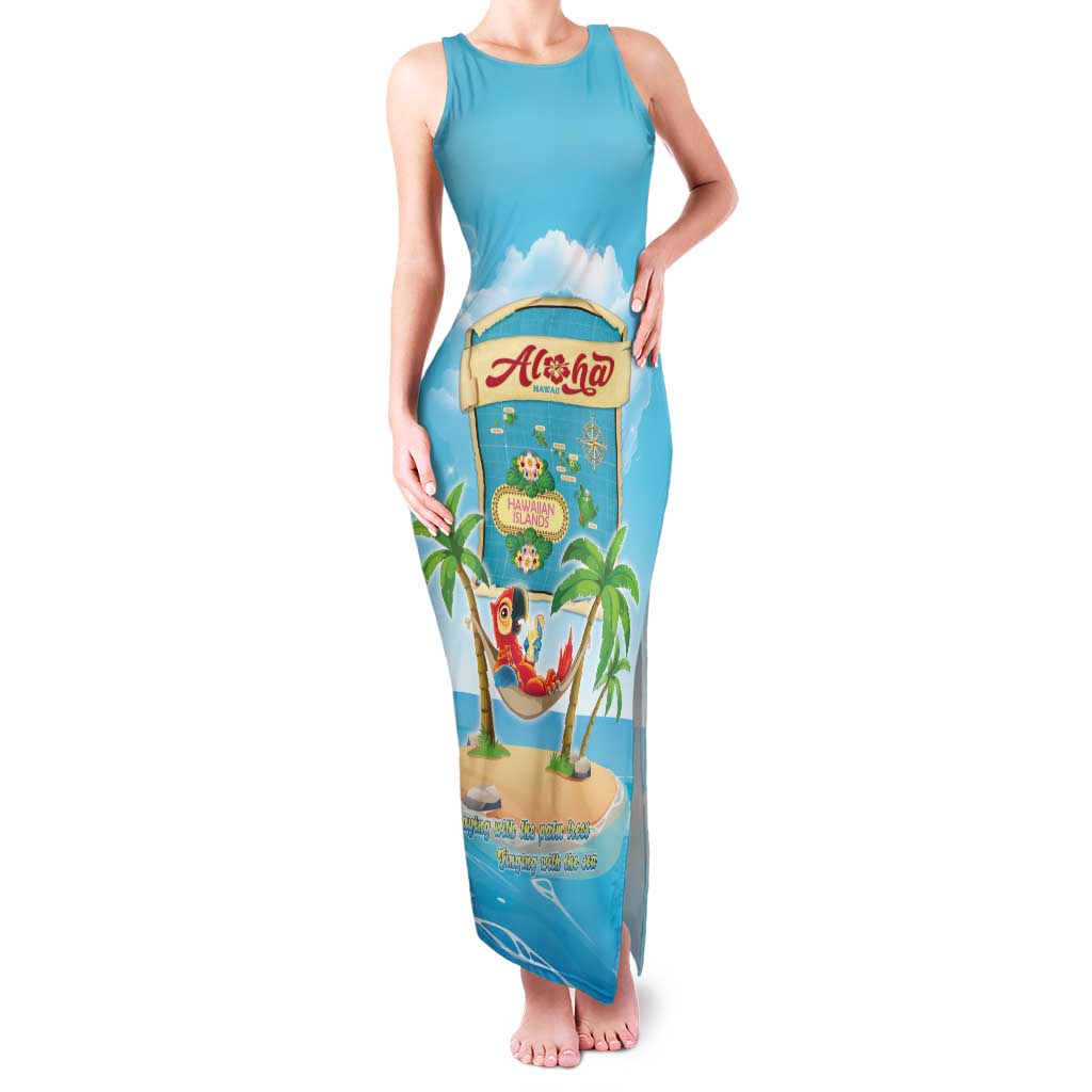 Aloha Hawaii Family Matching Tank Maxi Dress and Hawaiian Shirt Funny Macaw Parrot Tropical Vibe LT05 Mom's Dress Blue - Polynesian Pride