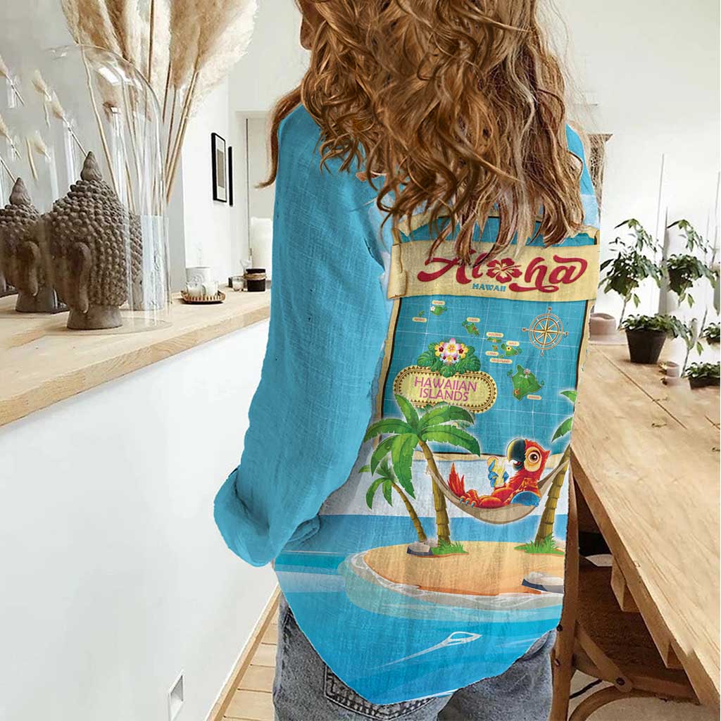 Aloha Hawaii Women Casual Shirt Funny Macaw Parrot Tropical Vibe