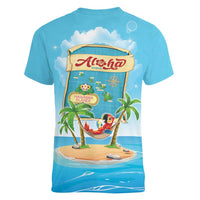 Aloha Hawaii Women V-Neck T-Shirt Funny Macaw Parrot Tropical Vibe