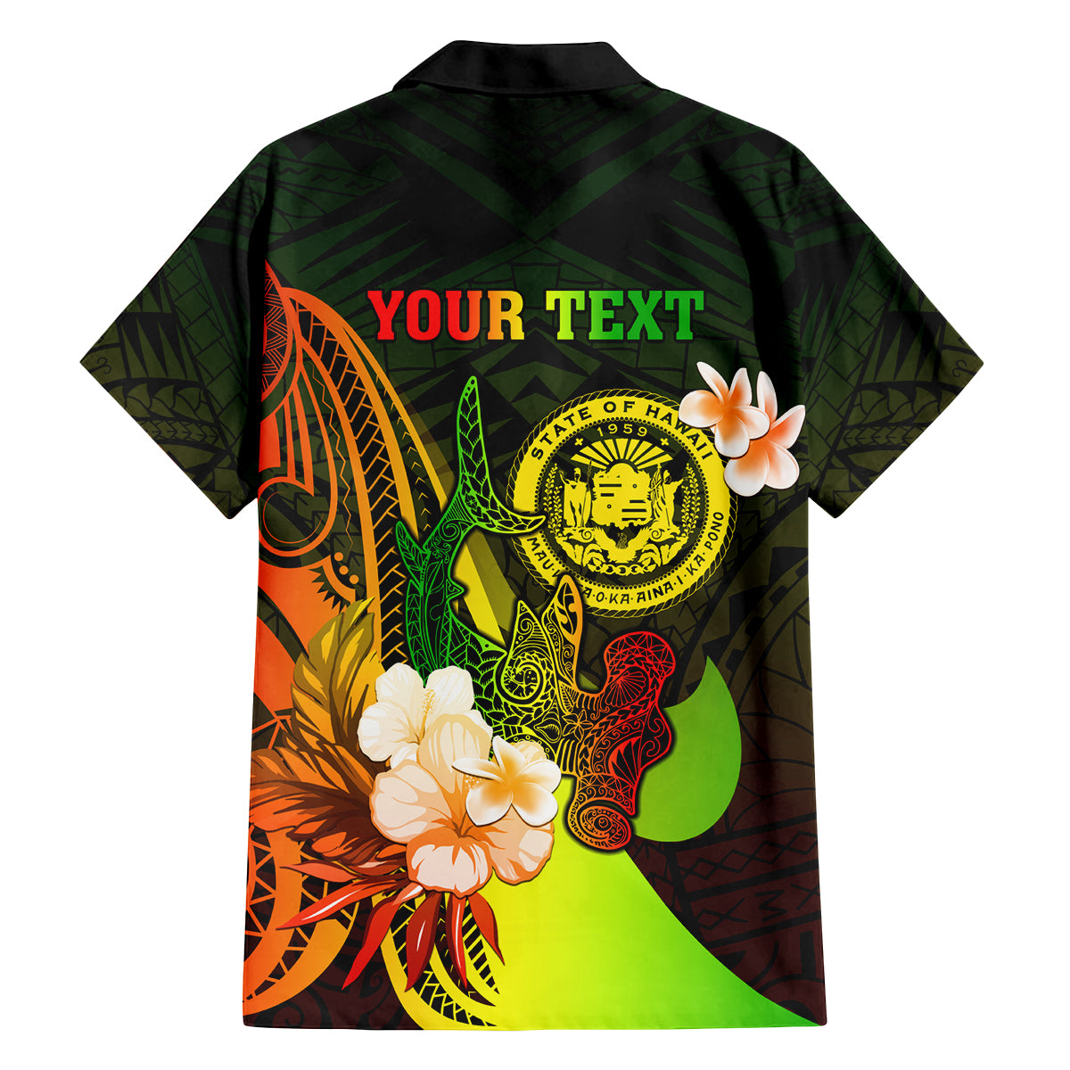 Personalised Hawaii State Motto Family Matching Tank Maxi Dress and Hawaiian Shirt Hawaiian Tribal Reggae Hammerhead Shark LT05 - Polynesian Pride