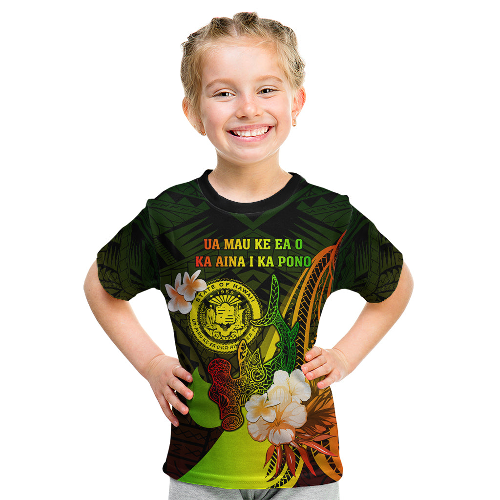 Personalised Hawaii State Motto Kid T Shirt Hawaiian Tribal Reggae Hammerhead Shark LT05 Reggae - Polynesian Pride