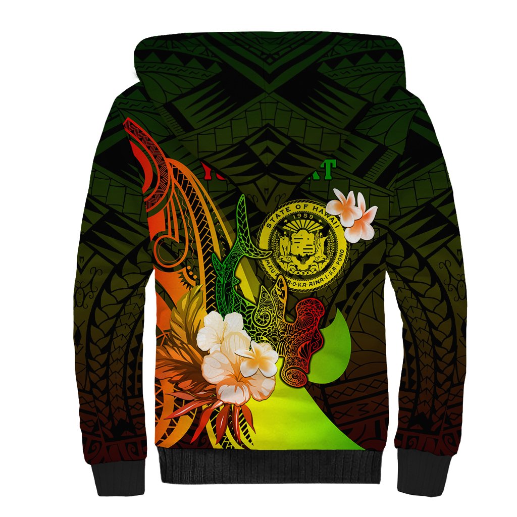 Personalised Hawaii State Motto Sherpa Hoodie Hawaiian Tribal Reggae Hammerhead Shark LT05 - Polynesian Pride