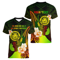 Personalised Hawaii State Motto Women V Neck T Shirt Hawaiian Tribal Reggae Hammerhead Shark LT05 - Polynesian Pride