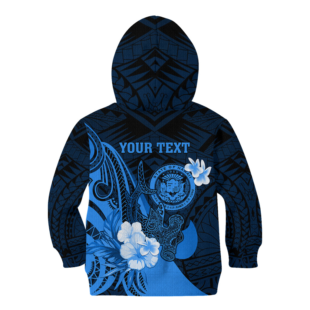 Personalised Hawaii State Motto Kid Hoodie Hawaiian Tribal Blue Hammerhead Shark LT05 - Polynesian Pride