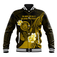 Personalised Hawaii State Motto Baseball Jacket Hawaiian Tribal Gold Hammerhead Shark LT05 Unisex Gold - Polynesian Pride