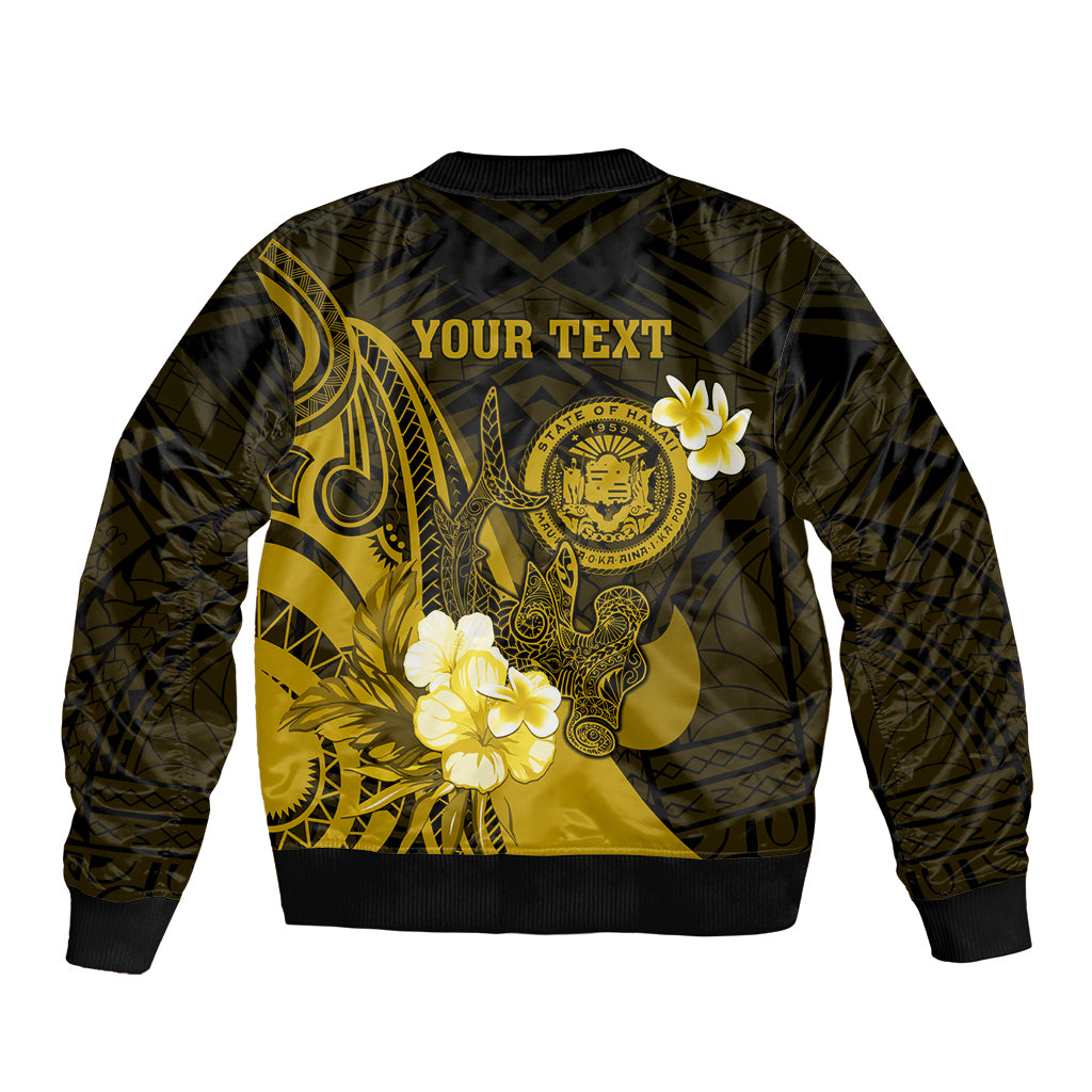 Personalised Hawaii State Motto Bomber Jacket Hawaiian Tribal Gold Hammerhead Shark LT05 - Polynesian Pride
