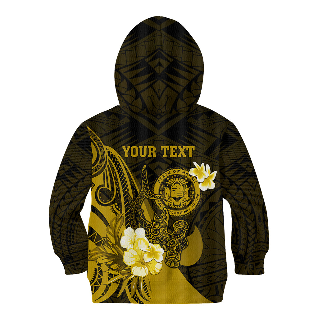 Personalised Hawaii State Motto Kid Hoodie Hawaiian Tribal Gold Hammerhead Shark LT05 - Polynesian Pride