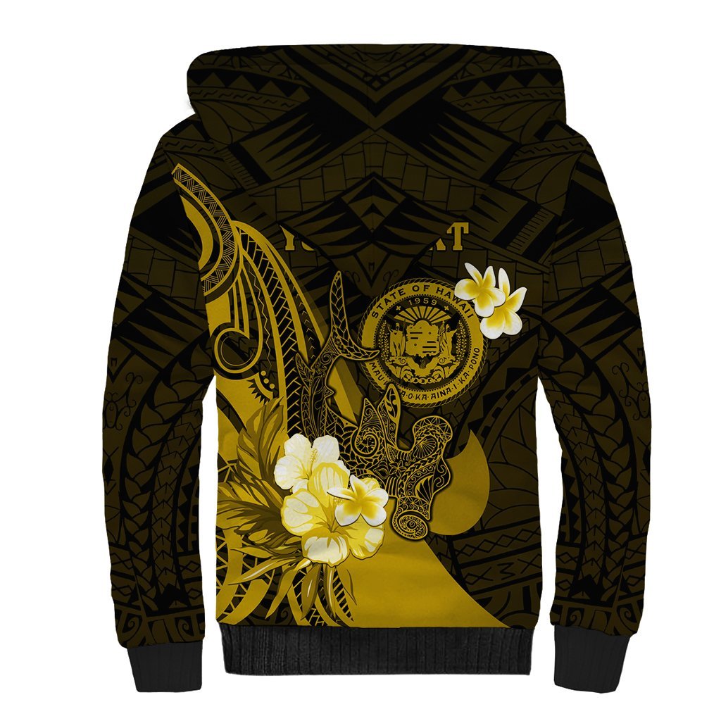 Personalised Hawaii State Motto Sherpa Hoodie Hawaiian Tribal Gold Hammerhead Shark LT05 - Polynesian Pride