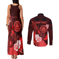 Personalised Hawaii State Motto Couples Matching Tank Maxi Dress and Long Sleeve Button Shirt Hawaiian Tribal Red Hammerhead Shark LT05 - Polynesian Pride
