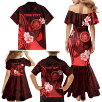 Personalised Hawaii State Motto Family Matching Mermaid Dress and Hawaiian Shirt Hawaiian Tribal Red Hammerhead Shark LT05 - Polynesian Pride