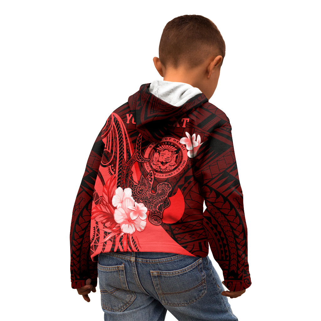 Personalised Hawaii State Motto Kid Hoodie Hawaiian Tribal Red Hammerhead Shark LT05 - Polynesian Pride