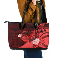 Hawaii State Motto Leather Tote Bag Hawaiian Tribal Red Hammerhead Shark LT05 - Polynesian Pride