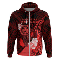 Personalised Hawaii State Motto Zip Hoodie Hawaiian Tribal Red Hammerhead Shark LT05 Zip Hoodie Red - Polynesian Pride