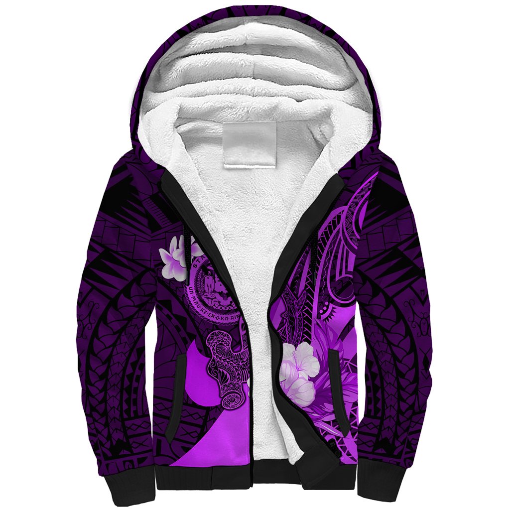 Personalised Hawaii State Motto Sherpa Hoodie Hawaiian Tribal Purple Hammerhead Shark LT05 Unisex Purple - Polynesian Pride