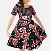 Aotearoa Waitangi Day Family Matching Mermaid Dress and Hawaiian Shirt Maori Warrior Tribal Tattoo LT05 Daughter's Dress Black - Polynesian Pride