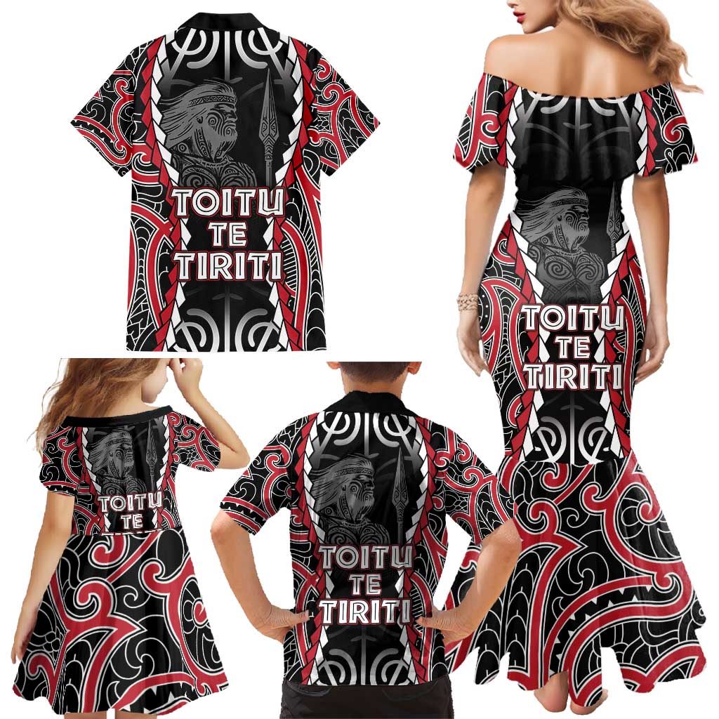 Aotearoa Waitangi Day Family Matching Mermaid Dress and Hawaiian Shirt Maori Warrior Tribal Tattoo LT05 - Polynesian Pride