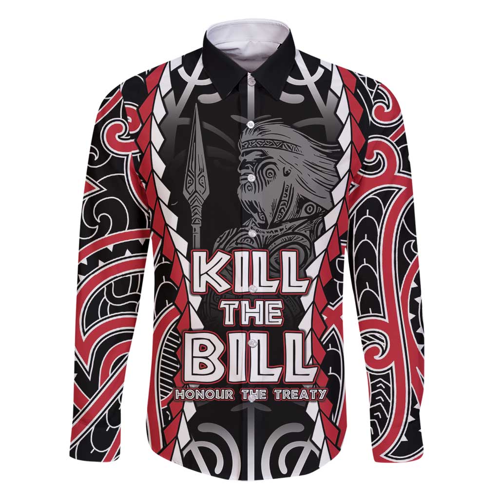 Aotearoa Waitangi Day Family Matching Mermaid Dress and Hawaiian Shirt Maori Warrior Tribal Tattoo LT05 Dad's Shirt - Long Sleeve Black - Polynesian Pride