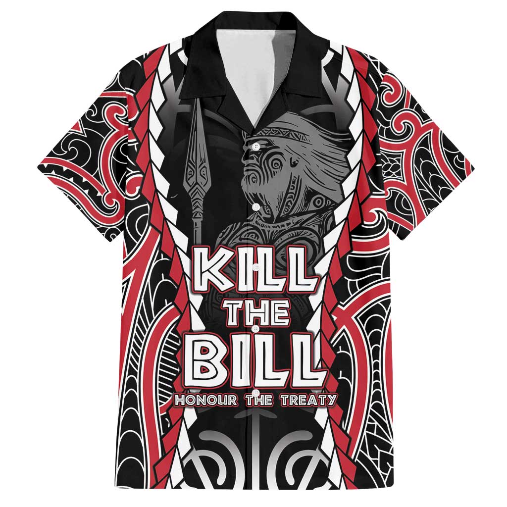 Aotearoa Waitangi Day Family Matching Off Shoulder Maxi Dress and Hawaiian Shirt Maori Warrior Tribal Tattoo LT05 Dad's Shirt - Short Sleeve Black - Polynesian Pride