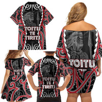 Aotearoa Waitangi Day Family Matching Off Shoulder Short Dress and Hawaiian Shirt Maori Warrior Tribal Tattoo LT05 - Polynesian Pride