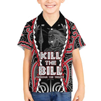 Aotearoa Waitangi Day Family Matching Off Shoulder Short Dress and Hawaiian Shirt Maori Warrior Tribal Tattoo LT05 Son's Shirt Black - Polynesian Pride