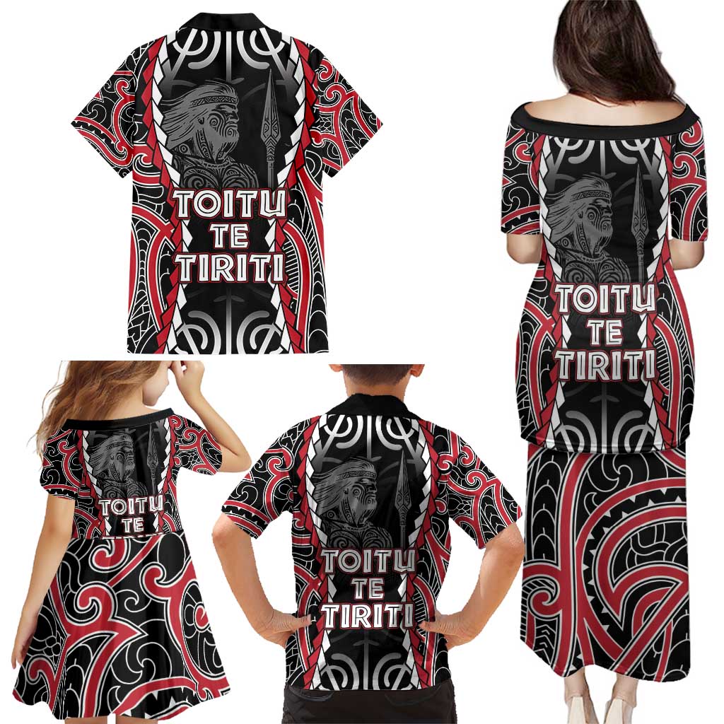 Aotearoa Waitangi Day Family Matching Puletasi and Hawaiian Shirt Maori Warrior Tribal Tattoo LT05 - Polynesian Pride
