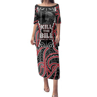 Aotearoa Waitangi Day Family Matching Puletasi and Hawaiian Shirt Maori Warrior Tribal Tattoo LT05 Mom's Dress Black - Polynesian Pride