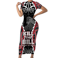 Aotearoa Waitangi Day Family Matching Short Sleeve Bodycon Dress and Hawaiian Shirt Maori Warrior Tribal Tattoo LT05 Mom's Dress Black - Polynesian Pride
