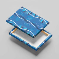 Hawaii Maile Lei Canvas Wall Art With Blue Monstera Pattern