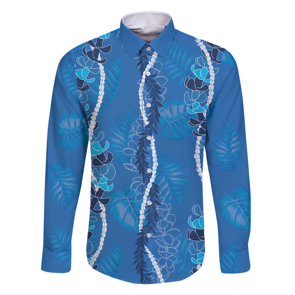 Hawaii Maile Lei Family Matching Short Sleeve Bodycon Dress and Hawaiian Shirt With Blue Monstera Pattern