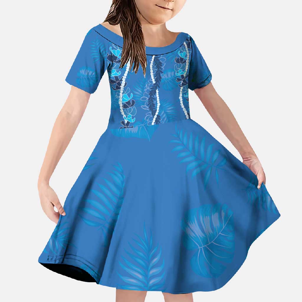 Hawaii Maile Lei Family Matching Summer Maxi Dress and Hawaiian Shirt With Blue Monstera Pattern