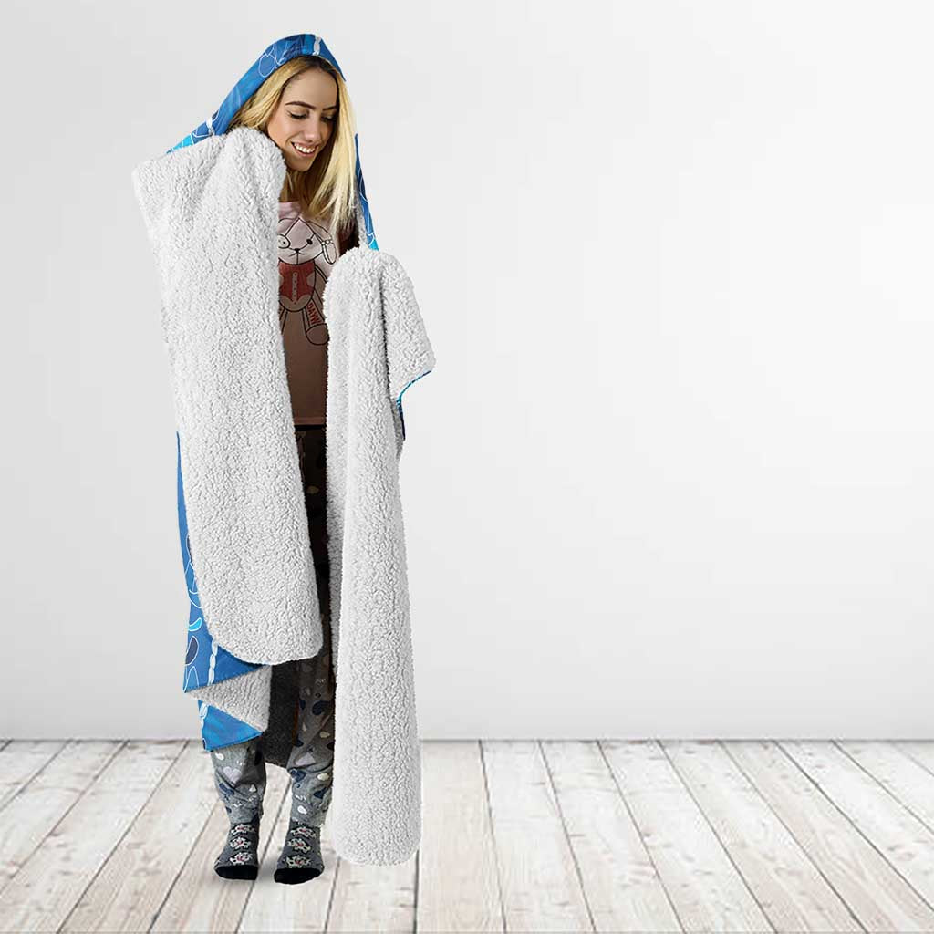 Hawaii Maile Lei Hooded Blanket With Blue Monstera Pattern