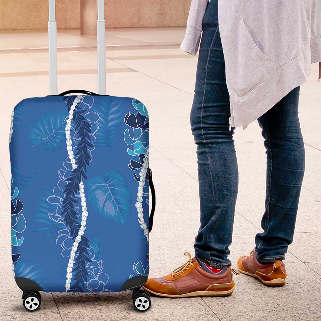 Hawaii Maile Lei Luggage Cover With Blue Monstera Pattern LT05 Blue - Polynesian Pride