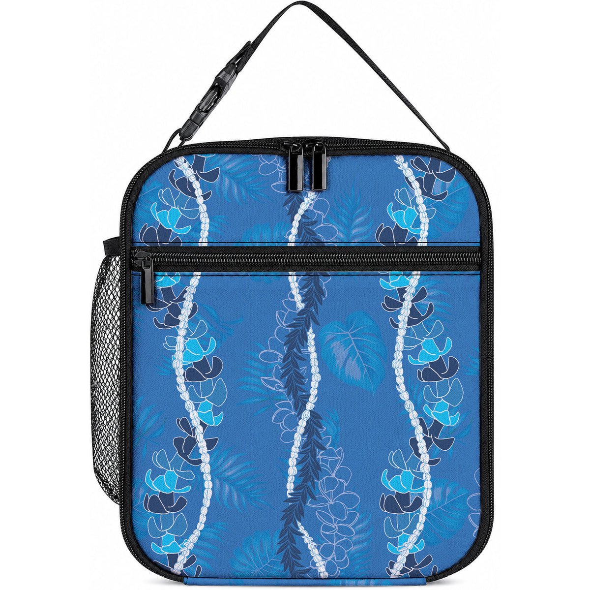Hawaii Maile Lei Lunch Bag With Blue Monstera Pattern LT05 10.2 × 8.3 × 4.3 inch Blue - Polynesian Pride