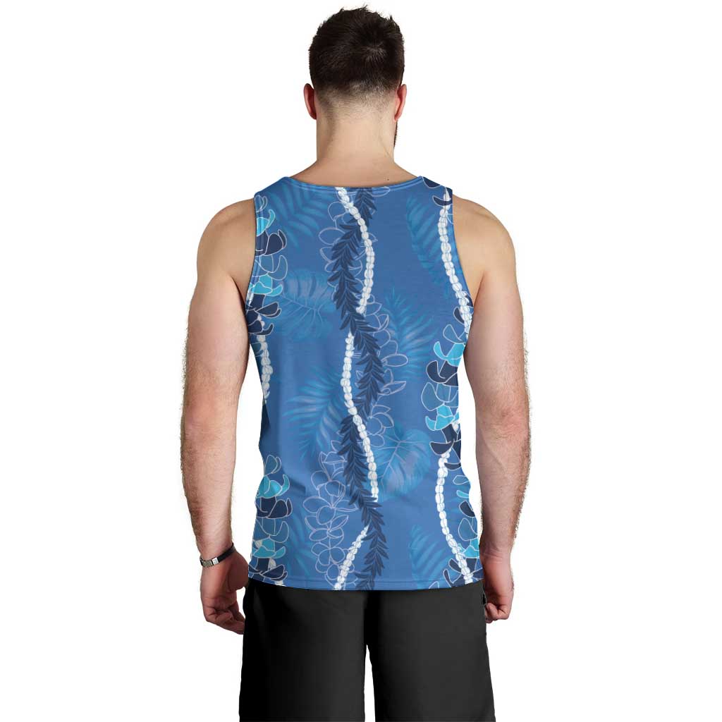 Hawaii Maile Lei Men Tank Top With Blue Monstera Pattern