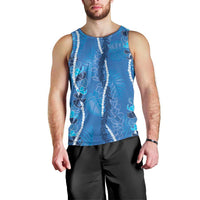 Hawaii Maile Lei Men Tank Top With Blue Monstera Pattern