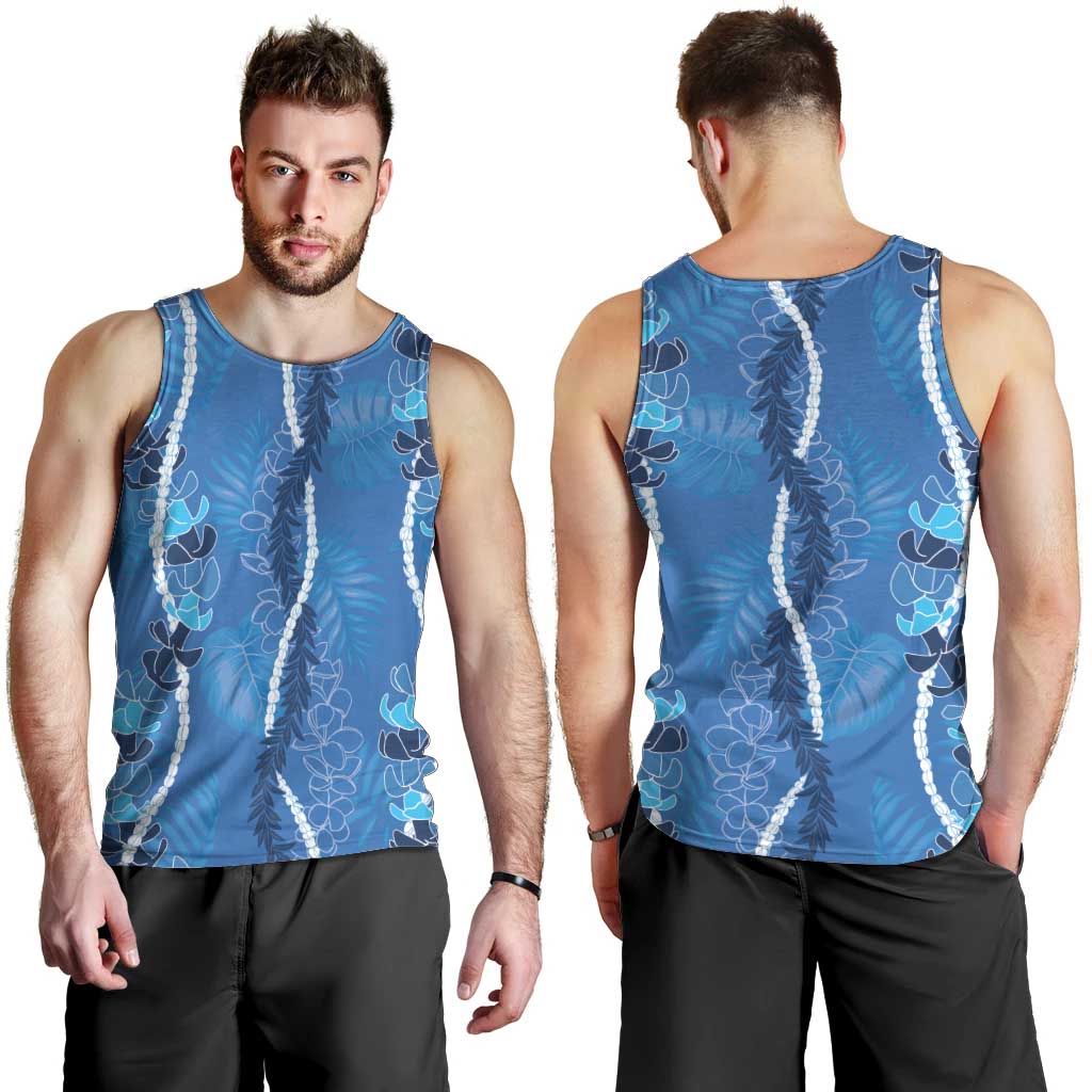 Hawaii Maile Lei Men Tank Top With Blue Monstera Pattern