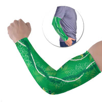 Hawaii Maile Lei Arm Sleeves With Green Monstera Pattern - Polynesian Pride