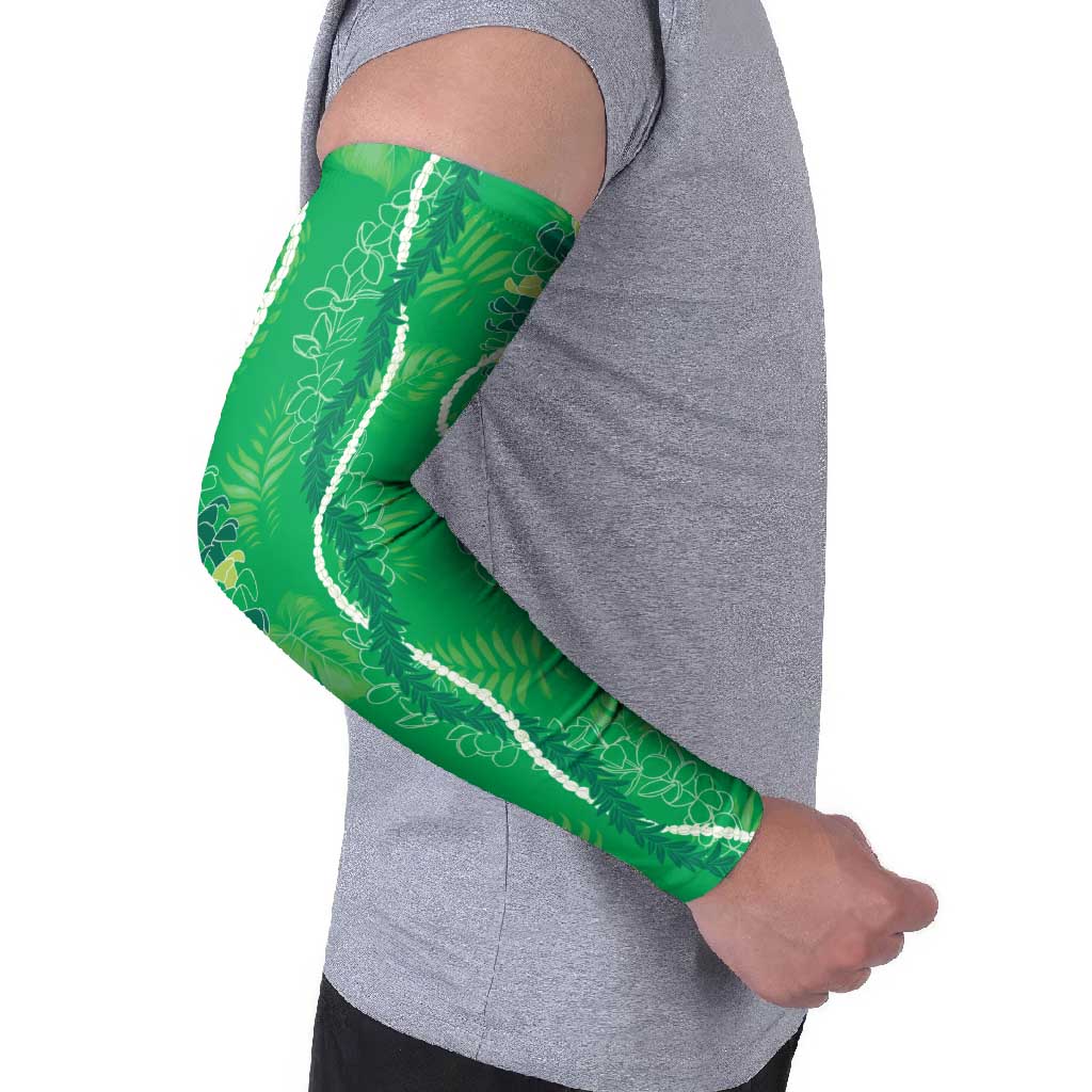 Hawaii Maile Lei Arm Sleeves With Green Monstera Pattern - Polynesian Pride