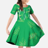 Hawaii Maile Lei Family Matching Mermaid Dress and Hawaiian Shirt With Green Monstera Pattern LT05 Daughter's Dress Green - Polynesian Pride