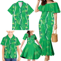 Hawaii Maile Lei Family Matching Mermaid Dress and Hawaiian Shirt With Green Monstera Pattern LT05 - Polynesian Pride