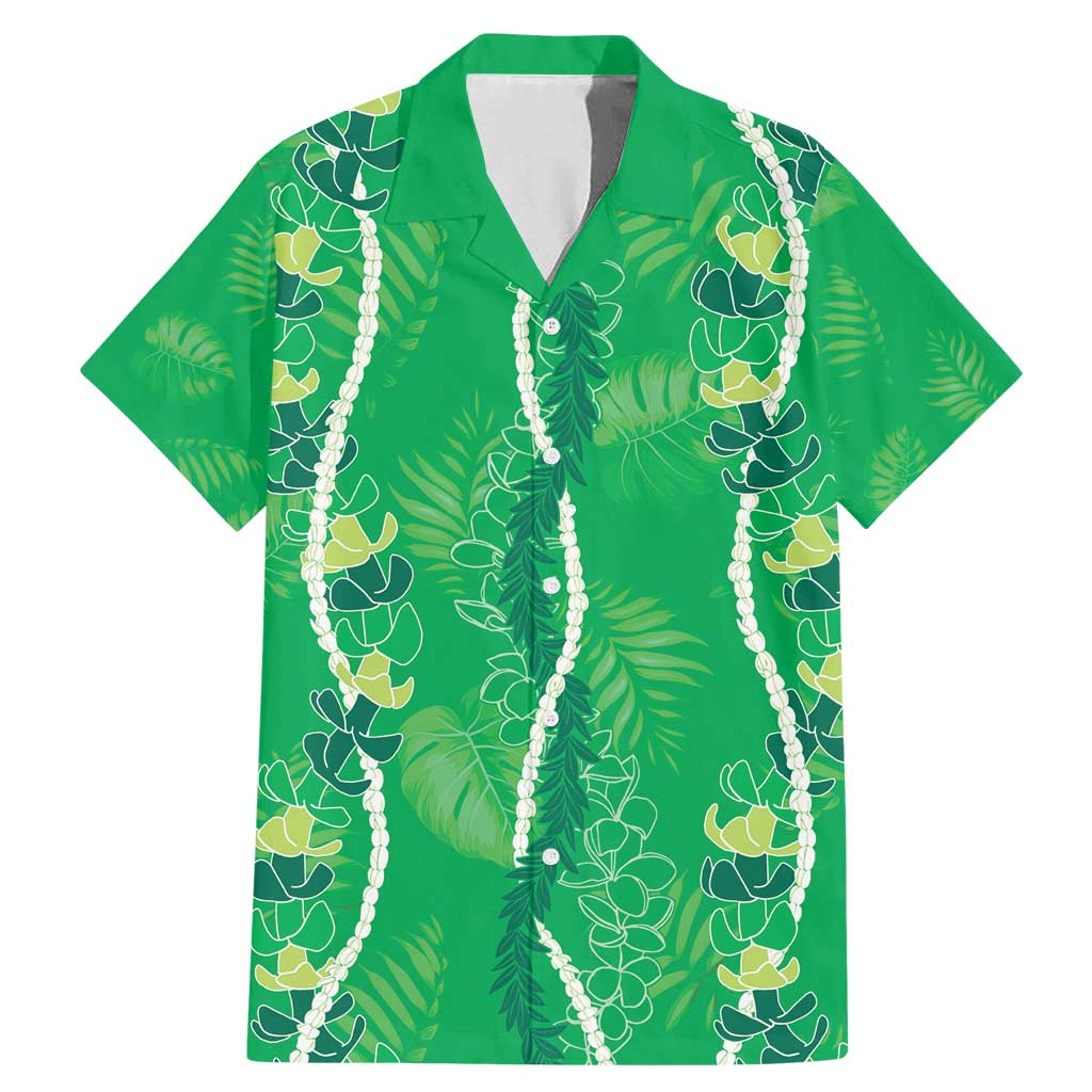 Hawaii Maile Lei Family Matching Mermaid Dress and Hawaiian Shirt With Green Monstera Pattern LT05 Dad's Shirt - Short Sleeve Green - Polynesian Pride