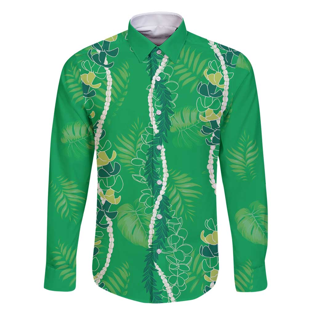 Hawaii Maile Lei Family Matching Mermaid Dress and Hawaiian Shirt With Green Monstera Pattern LT05 Dad's Shirt - Long Sleeve Green - Polynesian Pride