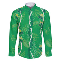 Hawaii Maile Lei Family Matching Mermaid Dress and Hawaiian Shirt With Green Monstera Pattern LT05 Dad's Shirt - Long Sleeve Green - Polynesian Pride