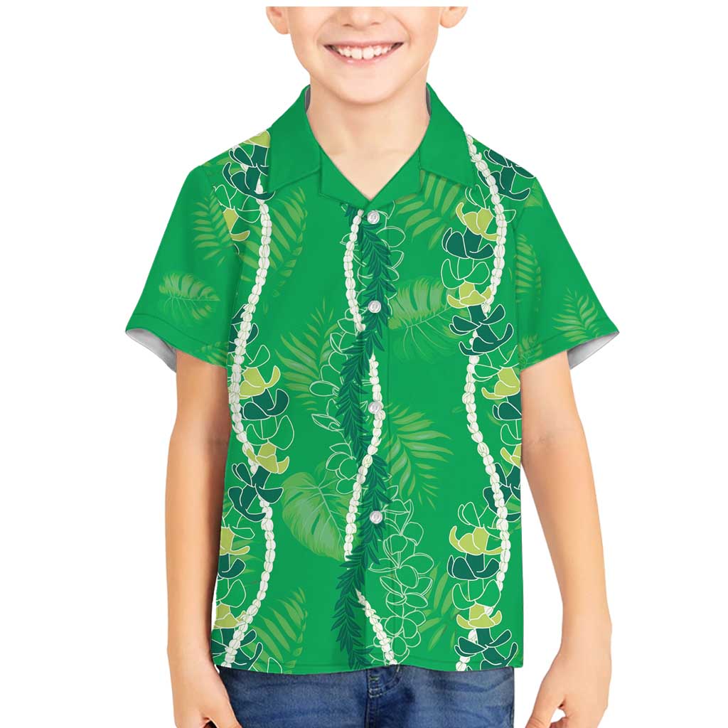 Hawaii Maile Lei Family Matching Mermaid Dress and Hawaiian Shirt With Green Monstera Pattern LT05 Son's Shirt Green - Polynesian Pride