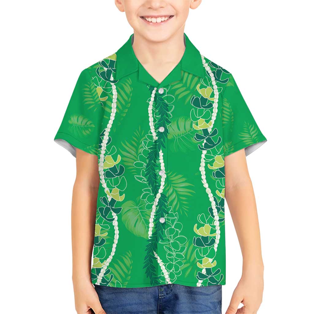 Hawaii Maile Lei Family Matching Off Shoulder Maxi Dress and Hawaiian Shirt With Green Monstera Pattern