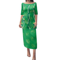 Hawaii Maile Lei Family Matching Puletasi and Hawaiian Shirt With Green Monstera Pattern