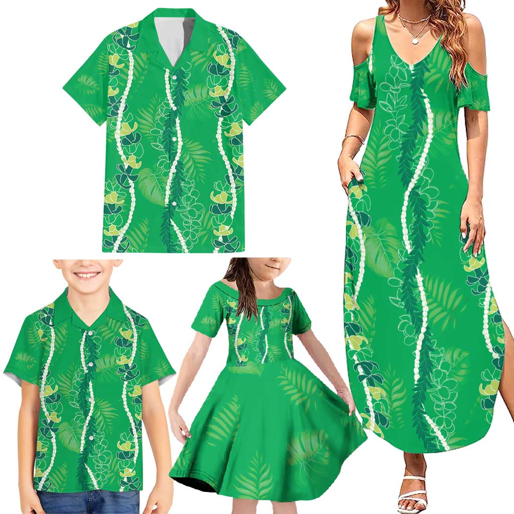 Hawaii Maile Lei Family Matching Summer Maxi Dress and Hawaiian Shirt With Green Monstera Pattern LT05 - Polynesian Pride