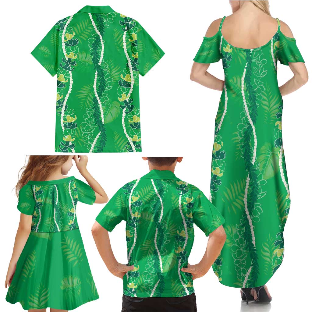 Hawaii Maile Lei Family Matching Summer Maxi Dress and Hawaiian Shirt With Green Monstera Pattern LT05 - Polynesian Pride